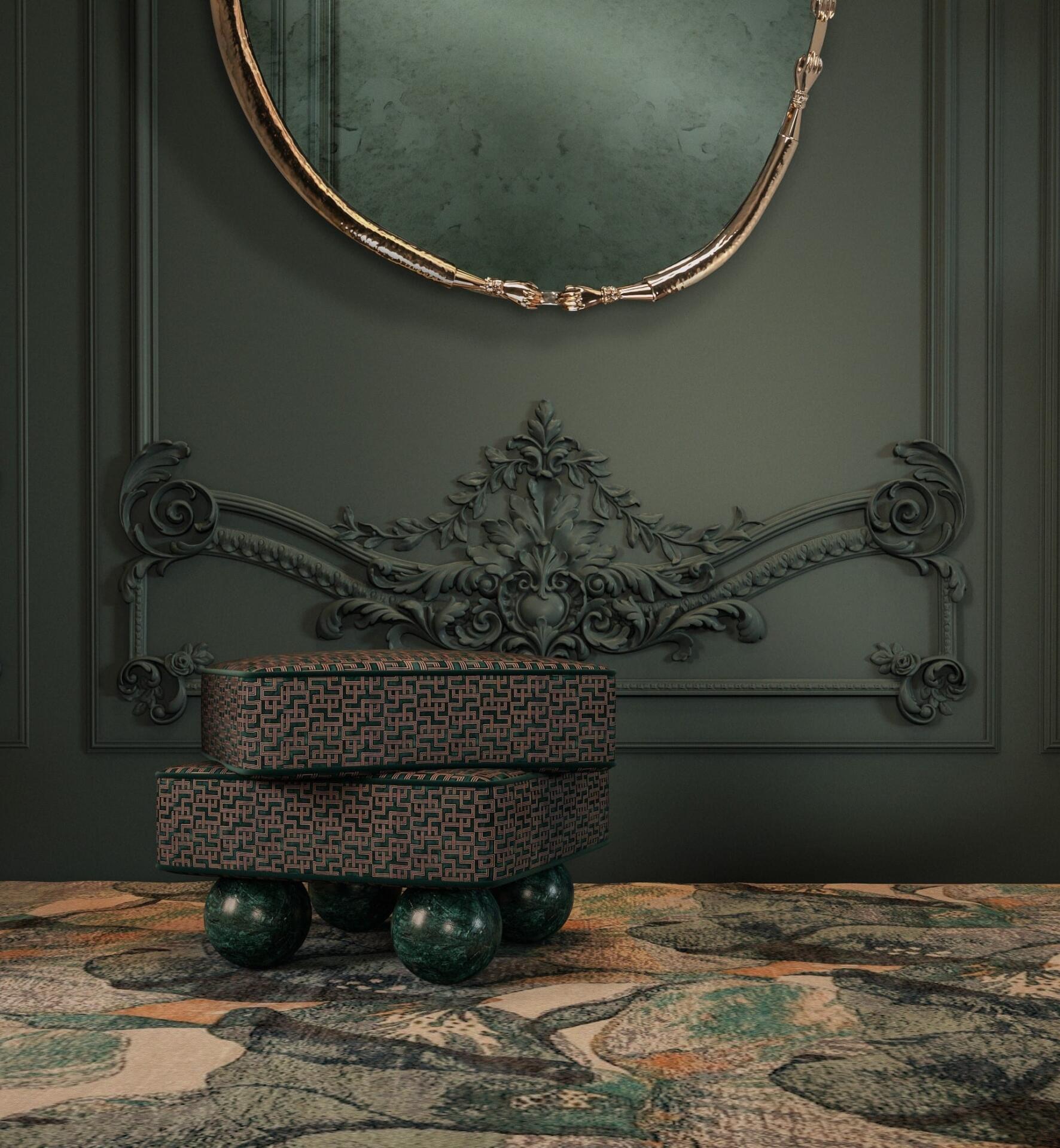 Green Details 1 Madonna Stool Ambience in room with Green Details