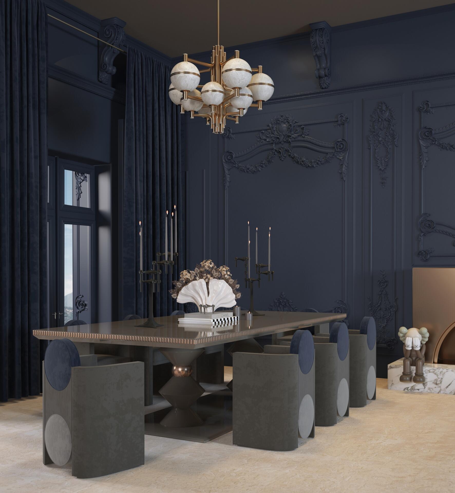 Dark blue dining room