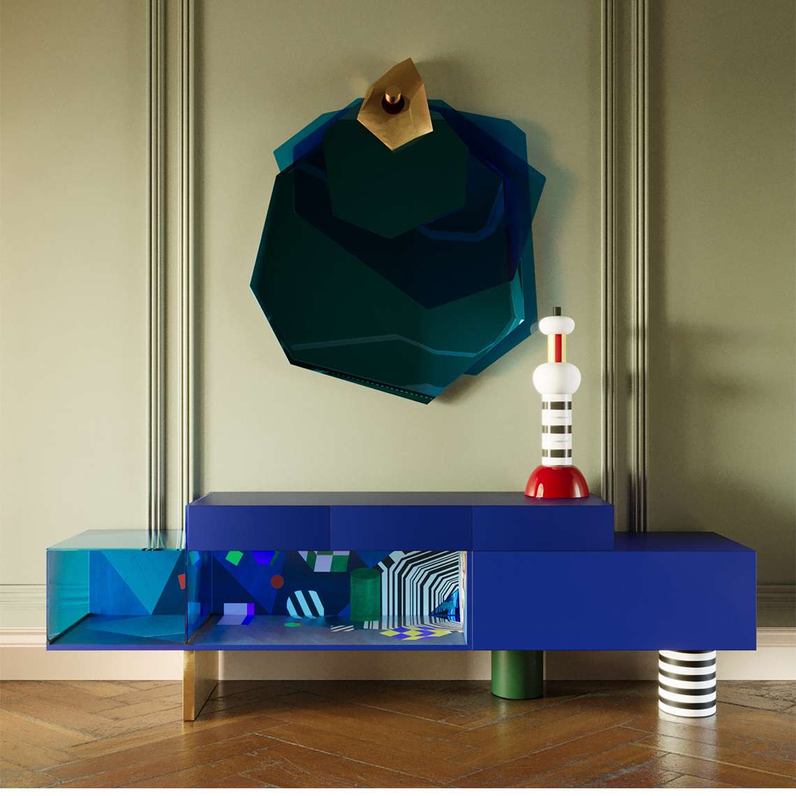 How Much Color Can Define A Space? 1 coloured Illusion Sideboard