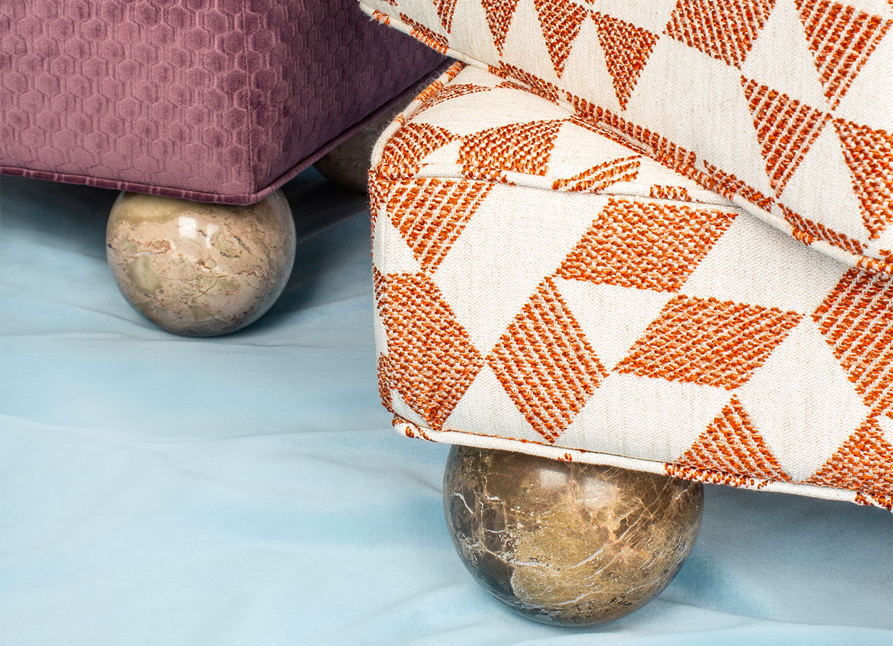Madonna Stool Close-up of the Madonna Stool legs highlighting the intricate and beautiful veining of the marble.