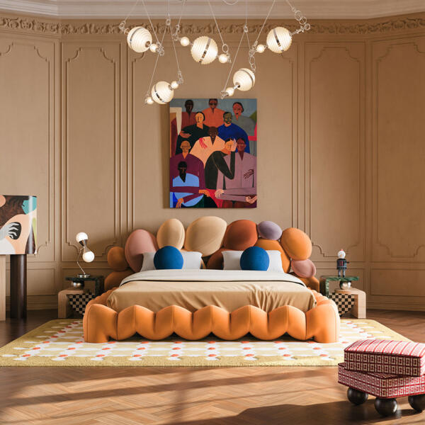 The Artisphere bed is a luxurious homage to modern artistic expression, blending sculptural form with exquisite comfort. Inspired by the bold vibrancy of contemporary art, the headboard design features soft, spherical cotton velvet cushions in an array of carefully curated colors that evoke a sense of playful elegance. The carefully upholstered orbs form a visual masterpiece, transforming any bedroom into a gallery of high-end design. Artisphere is more than a bed, it is an artistic statement, perfect for those who seek to merge fine art and refined living, turning everyday rest into an exquisite experience.
