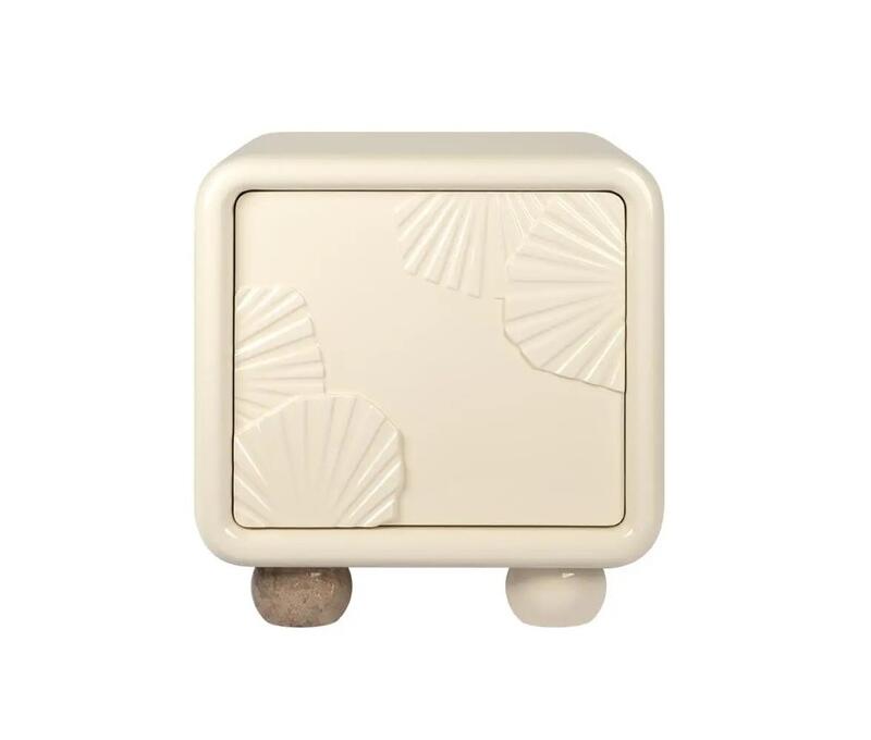 Exquisitely handcrafted by Portuguese artisans in walnut wood, the Mon Ooh bedside table presents hand-carved abstract elements, which provide uniqueness in every piece made.