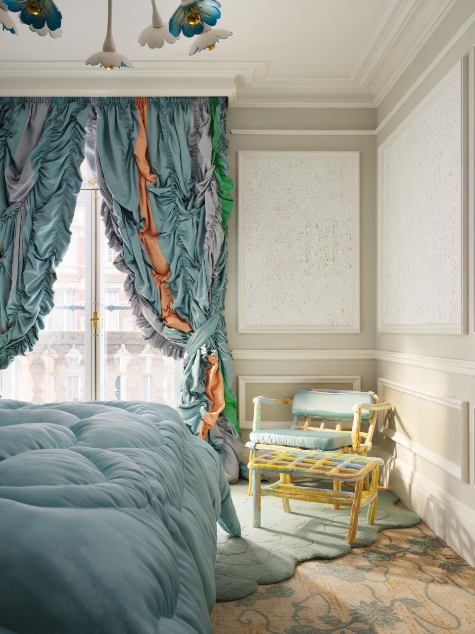 The pantone celadon suite bed room at mandarin oriental hyde park