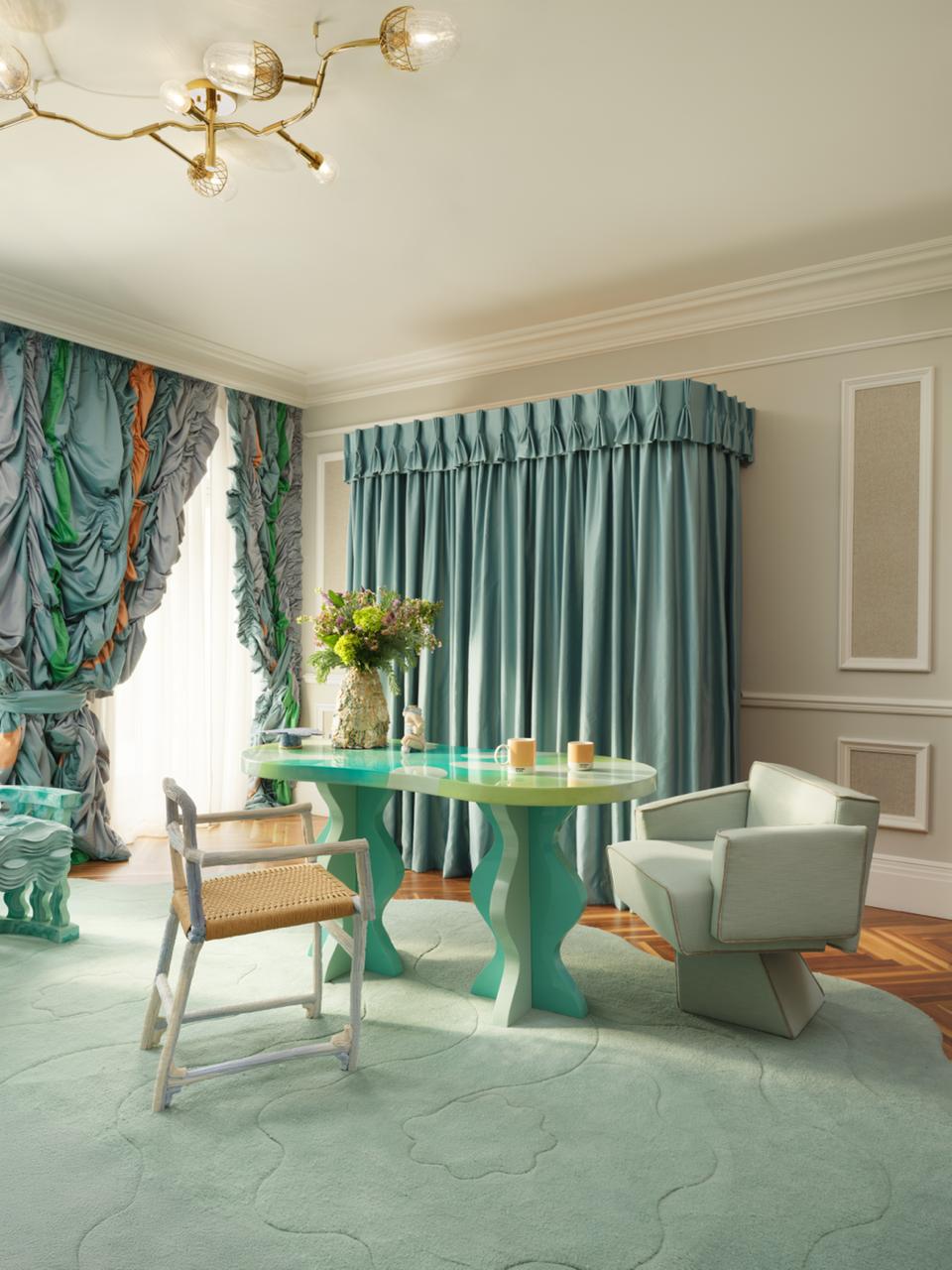 Bru tel dining chair at pantone suite mandarin oriental celadon green