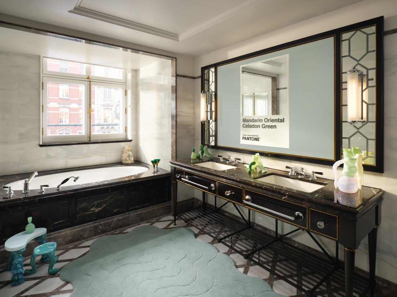 The pantone celadon suite bathroom at mandarin oriental hyde park