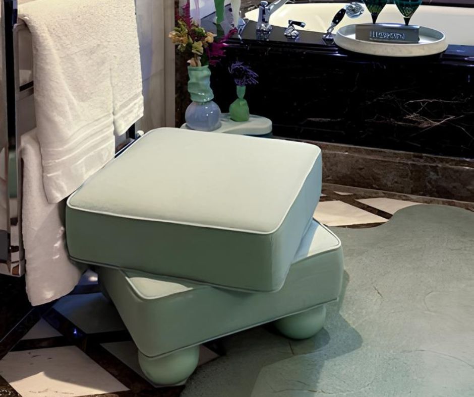 Mandarin oriental celadon green madonna stool by malabar at pantone suite bathroom