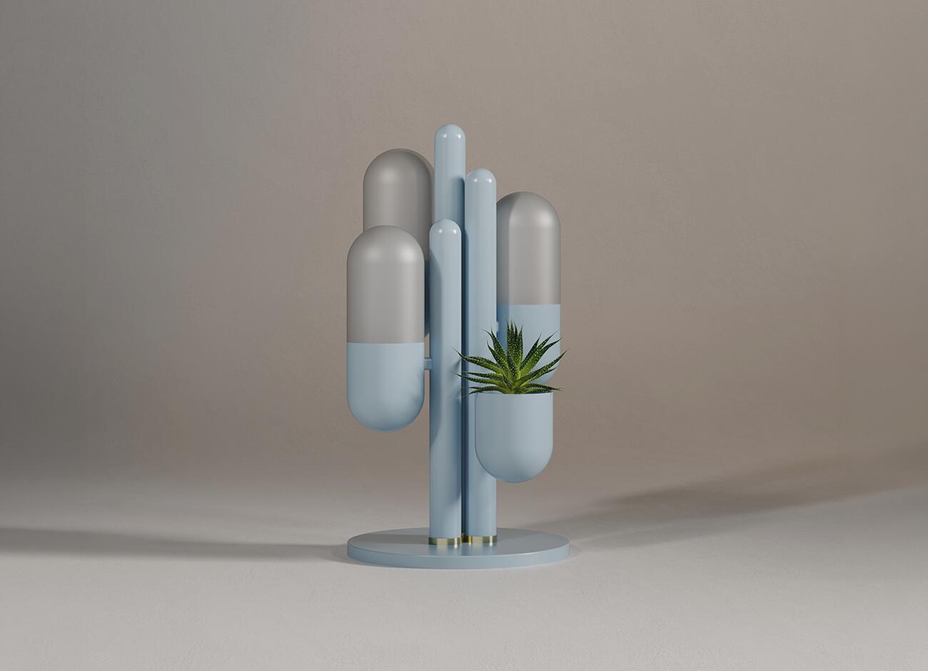 Cactus table lamp A modern cactus table lamp by creativemary featuring a minimalist, design in light pastel blue.