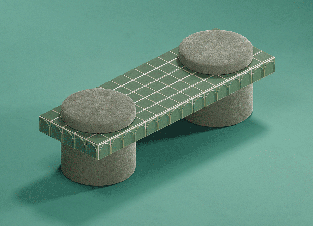 Enigma iii stool Studio shot of the enigma iii stool by malabar in standard green finish, casting a soft shadow on a matching solid jade-green background.